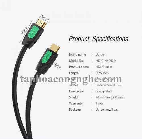 Ugreen 40466 10M màu Đen Cáp tín hiệu HDMI chuẩn 1.4 hỗ trợ phân giải 4K * 2K HD101 30040466